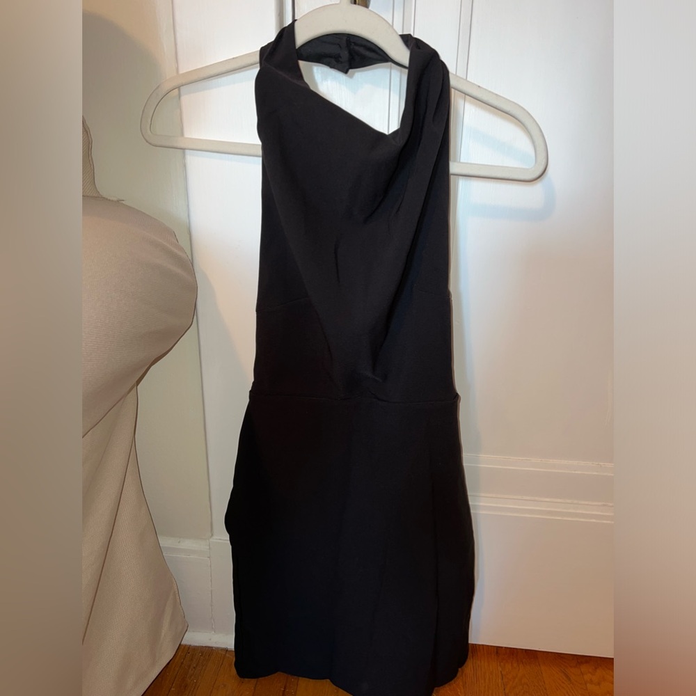 High neck open back mini dress